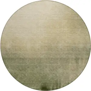 Photo of 8' Olive Green Beige And Wheat Round Abstract Washable Indoor Outdoor Area Rug