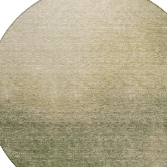 8' Olive Green Beige And Wheat Round Abstract Washable Indoor Outdoor Area Rug Photo 2