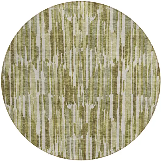 8' Olive Green Brown And Beige Round Abstract Washable Indoor Outdoor Area Rug Photo 2