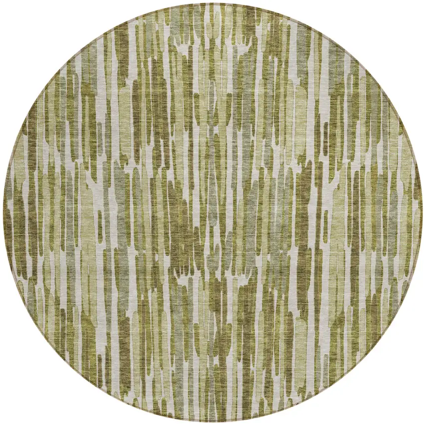 8' Olive Green Brown And Beige Round Abstract Washable Indoor Outdoor Area Rug Photo 2