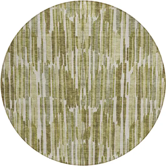 8' Olive Green Brown And Beige Round Abstract Washable Indoor Outdoor Area Rug Photo 2