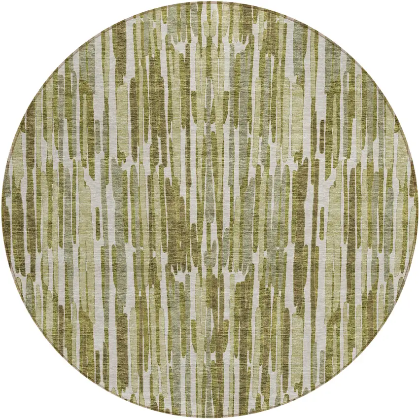 8' Olive Green Brown And Beige Round Abstract Washable Indoor Outdoor Area Rug Photo 2
