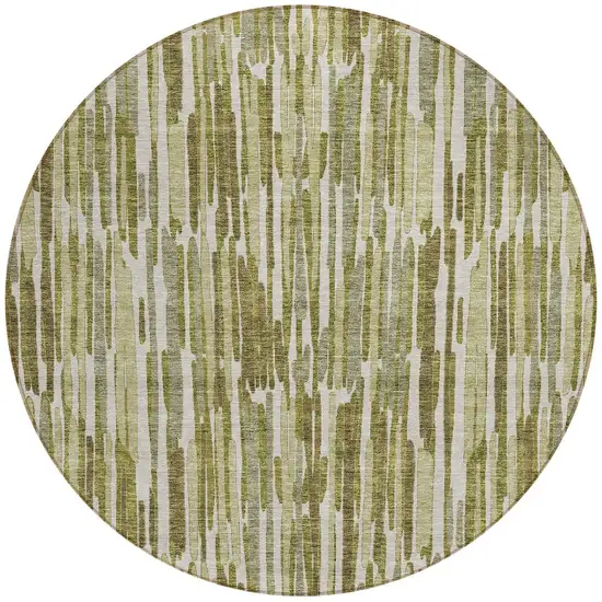 8' Olive Green Brown And Beige Round Abstract Washable Indoor Outdoor Area Rug Photo 5