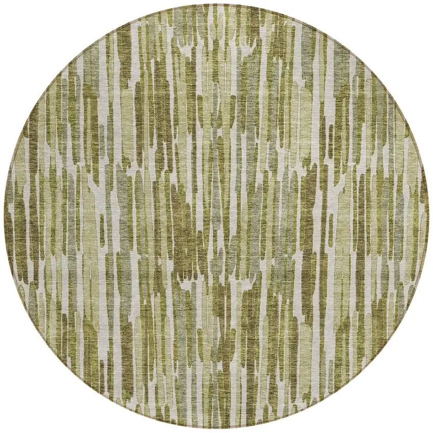 8' Olive Green Brown And Beige Round Abstract Washable Indoor Outdoor Area Rug Photo 5