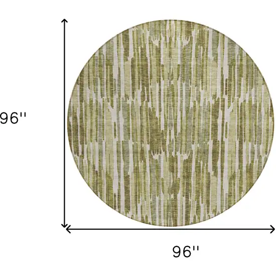 8' Olive Green Brown And Beige Round Abstract Washable Indoor Outdoor Area Rug Photo 3