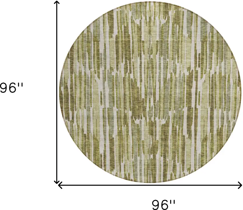 8' Olive Green Brown And Beige Round Abstract Washable Indoor Outdoor Area Rug Photo 3