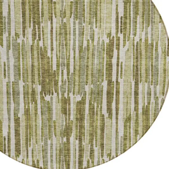 8' Olive Green Brown And Beige Round Abstract Washable Indoor Outdoor Area Rug Photo 4