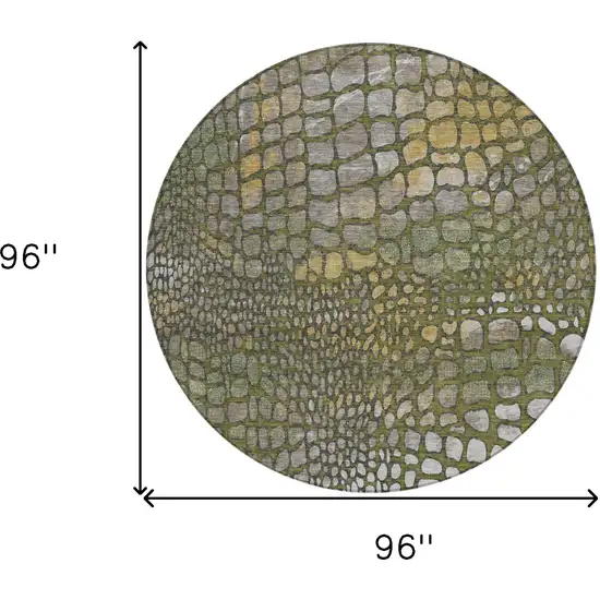 8' Olive Green Brown And Gold Round Abstract Washable Indoor Outdoor Area Rug Photo 3