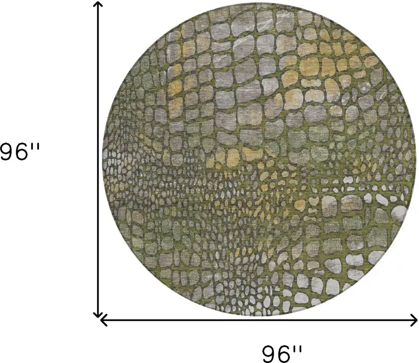 8' Olive Green Brown And Gold Round Abstract Washable Indoor Outdoor Area Rug Photo 3