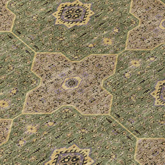 8' Olive Green Brown And Gold Round Quatrefoil Washable Indoor Outdoor Area Rug Photo 9