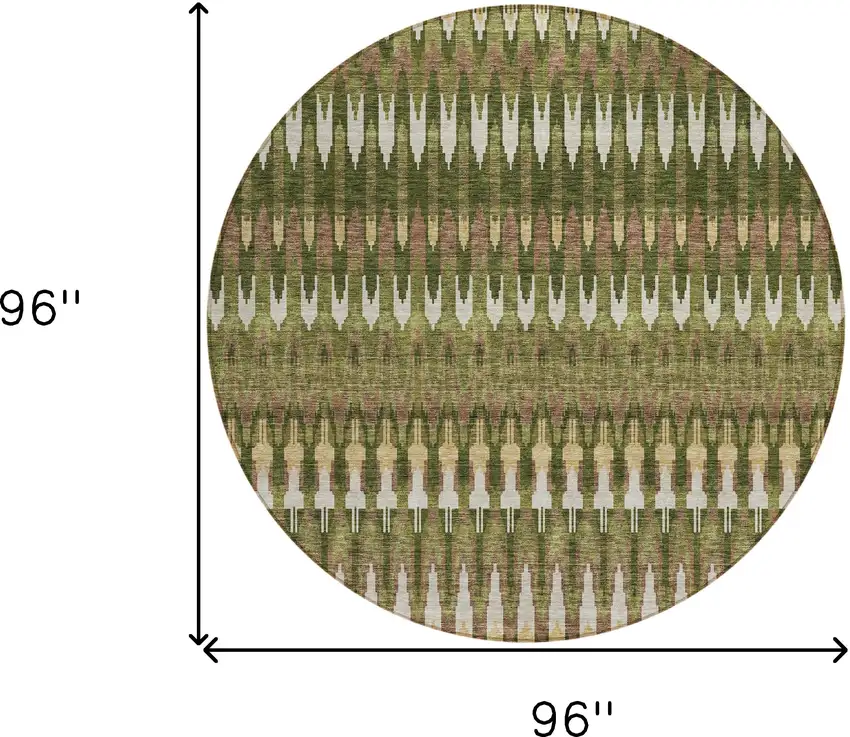 8' Olive Green Brown And Gold Round Southwestern Washable Indoor Outdoor Area Rug Photo 8