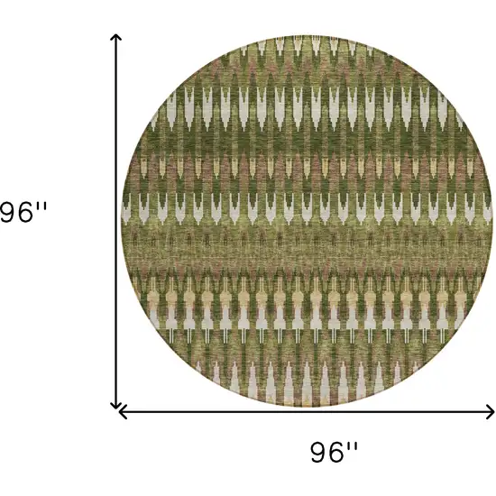 8' Olive Green Brown And Gold Round Southwestern Washable Indoor Outdoor Area Rug Photo 8