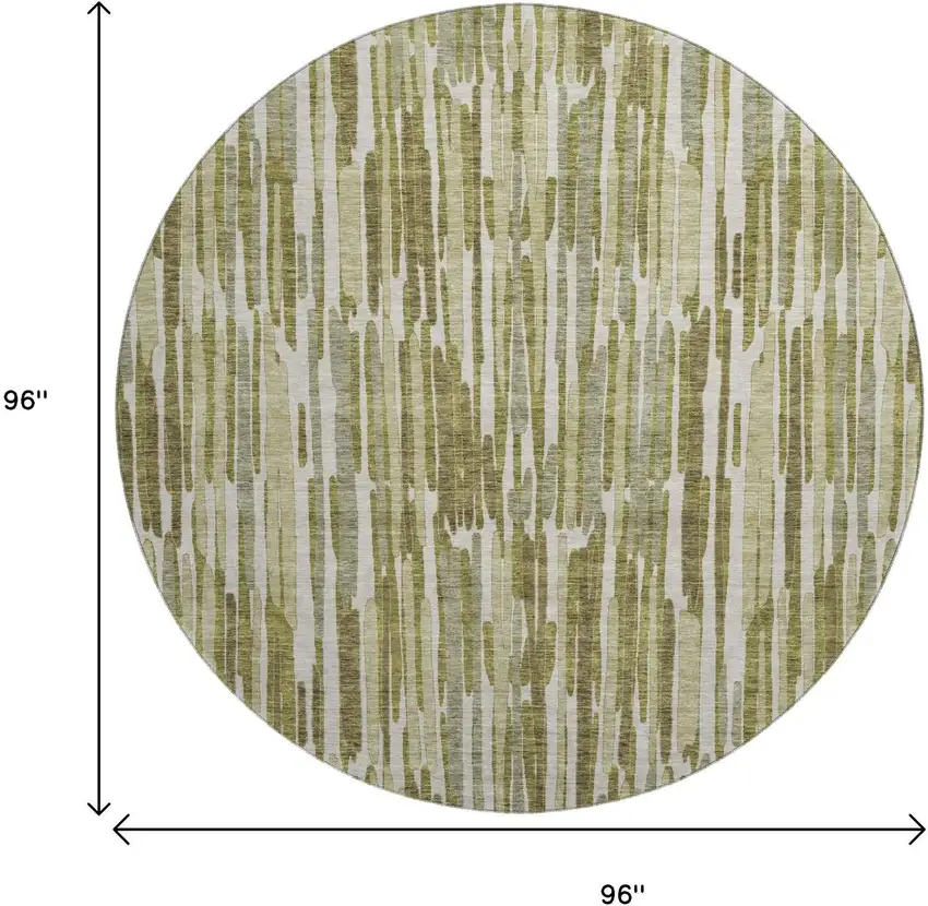 8' Olive Green Brown And Ivory Abstract Washable Round Rug With UV Protection Photo 3