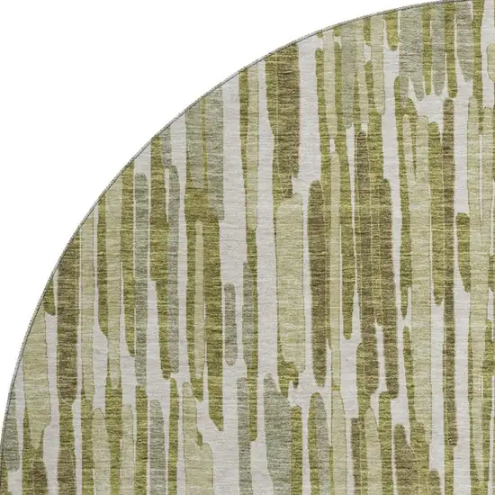 8' Olive Green Brown And Ivory Abstract Washable Round Rug With UV Protection Photo 3