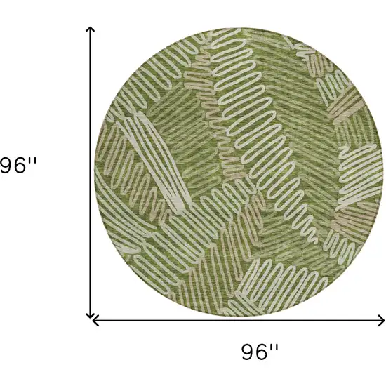 8' Olive Green Brown And Ivory Round Floral Washable Indoor Outdoor Area Rug Photo 3