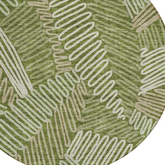 8' Olive Green Brown And Ivory Round Floral Washable Indoor Outdoor Area Rug Photo 5