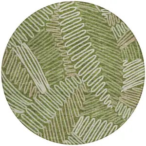 Photo of 8' Olive Green Brown And Ivory Round Floral Washable Indoor Outdoor Area Rug