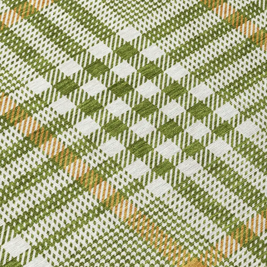 8' Olive Green Brown And Ivory Round Plaid Washable Indoor Outdoor Area Rug Photo 8