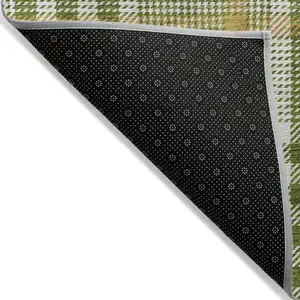 Photo of 8' Olive Green Brown And Ivory Round Plaid Washable Indoor Outdoor Area Rug