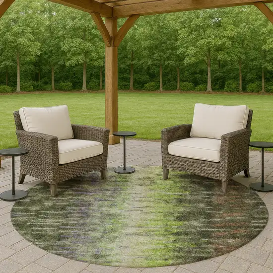 8' Olive Green Brown And Purple Round Abstract Washable Indoor Outdoor Area Rug Photo 8