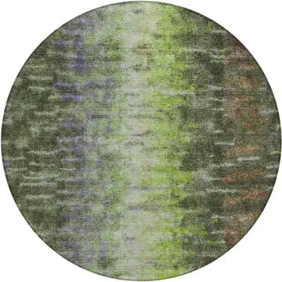 8' Olive Green Brown And Purple Round Abstract Washable Indoor Outdoor Area Rug Photo 2