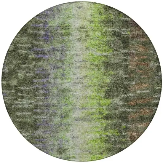 8' Olive Green Brown And Purple Round Abstract Washable Indoor Outdoor Area Rug Photo 4