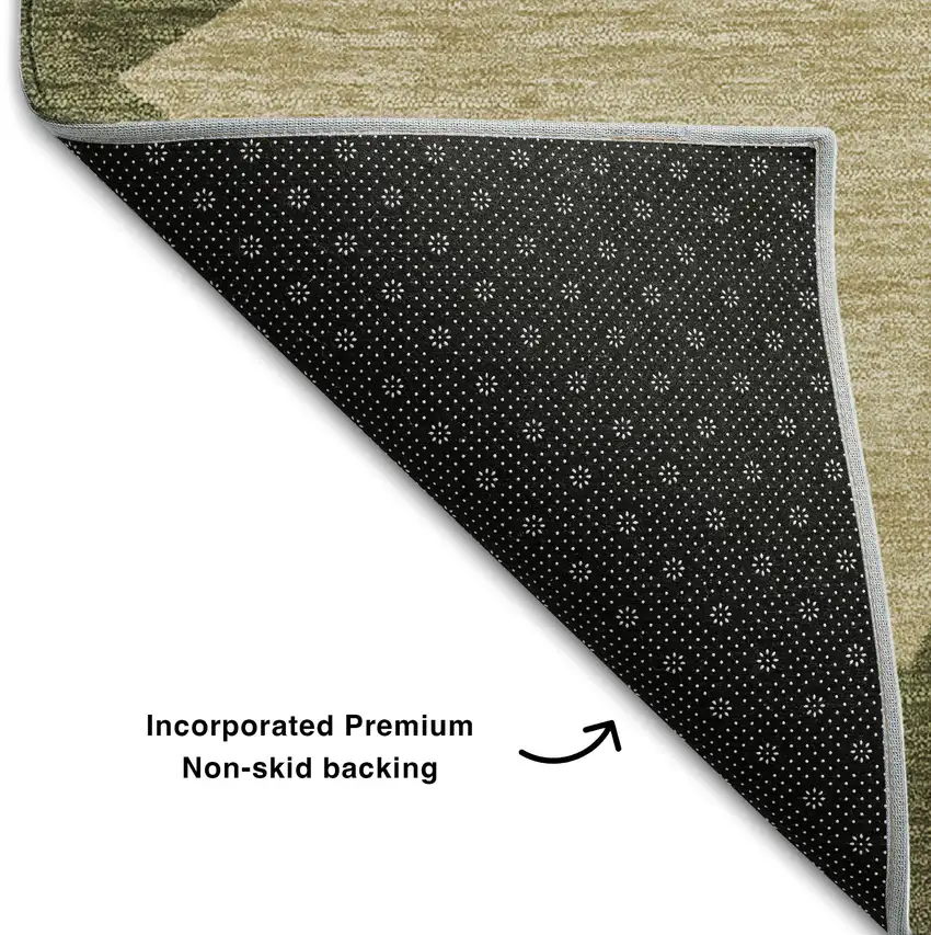 8' Olive Green Burgundy And Beige Geometric Washable Round Rug With UV Protection Photo 5