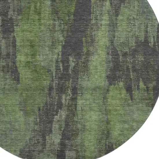 8' Olive Green Charcoal And Gray Abstract Washable Round Rug With UV Protection Photo 2