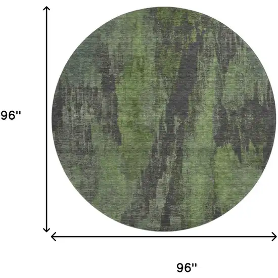 8' Olive Green Charcoal And Gray Abstract Washable Round Rug With UV Protection Photo 9