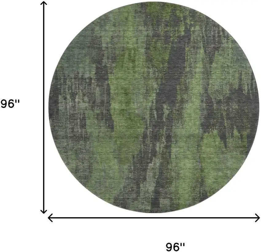 8' Olive Green Charcoal And Gray Abstract Washable Round Rug With UV Protection Photo 9