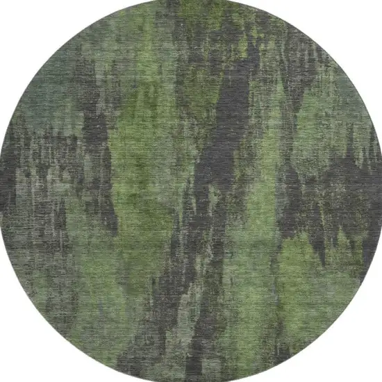8' Olive Green Charcoal And Gray Abstract Washable Round Rug With UV Protection Photo 3