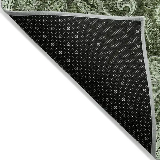 8' Olive Green Charcoal And Gray Round Floral Medallion Washable Indoor Outdoor Area Rug Photo 3