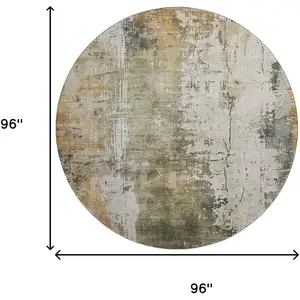 Photo of 8' Olive Green Copper And Ivory Abstract Washable Round Rug With UV Protection