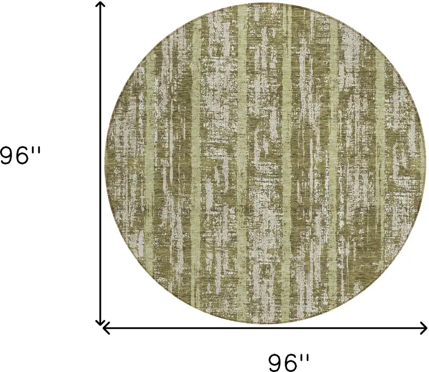 8' Olive Green Dark Green And Beige Round Striped Washable Indoor Outdoor Area Rug Photo 3