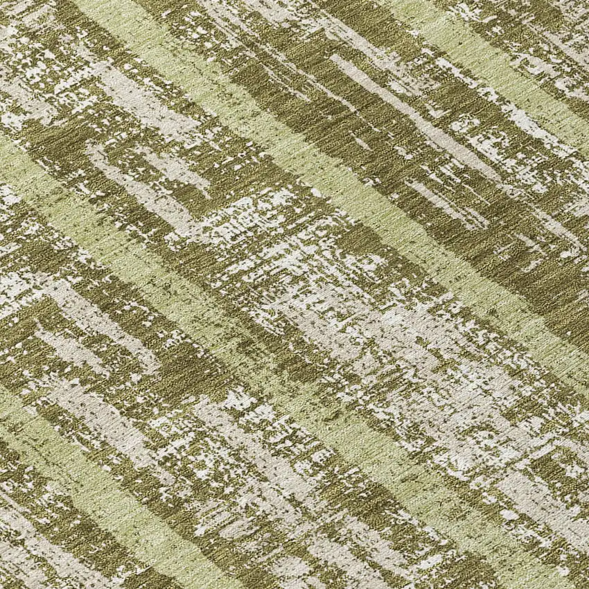 8' Olive Green Dark Green And Beige Round Striped Washable Indoor Outdoor Area Rug Photo 8
