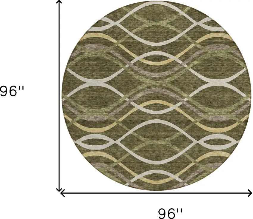 8' Olive Green Fern Green And Ivory Round Abstract Washable Indoor Outdoor Area Rug Photo 8