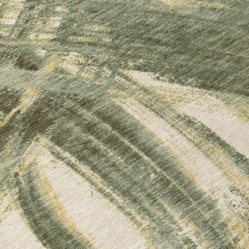 8' Olive Green Gold And Beige Round Abstract Washable Indoor Outdoor Area Rug Photo 9