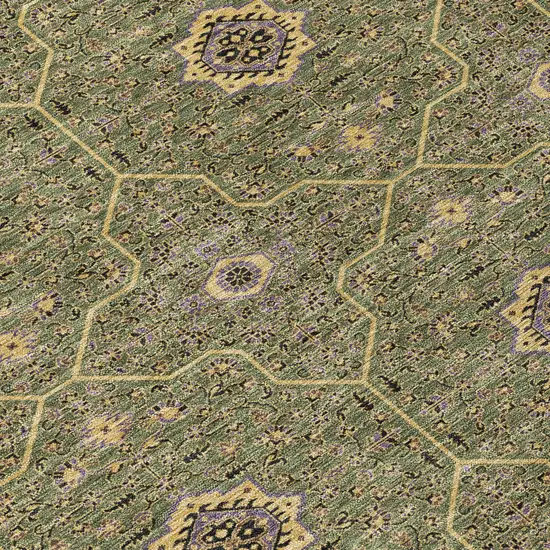 8' Olive Green Gold And Black Round Oriental Washable Indoor Outdoor Area Rug Photo 9