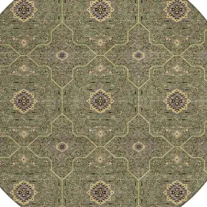 Photo of 8' Olive Green Gold And Black Round Oriental Washable Indoor Outdoor Area Rug