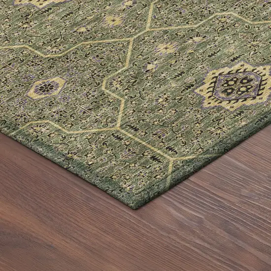 8' Olive Green Gold And Black Round Oriental Washable Indoor Outdoor Area Rug Photo 8