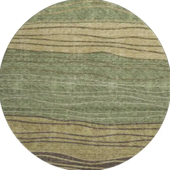 8' Olive Green Gold And Brown Striped Washable Round Rug With UV Protection Photo 4