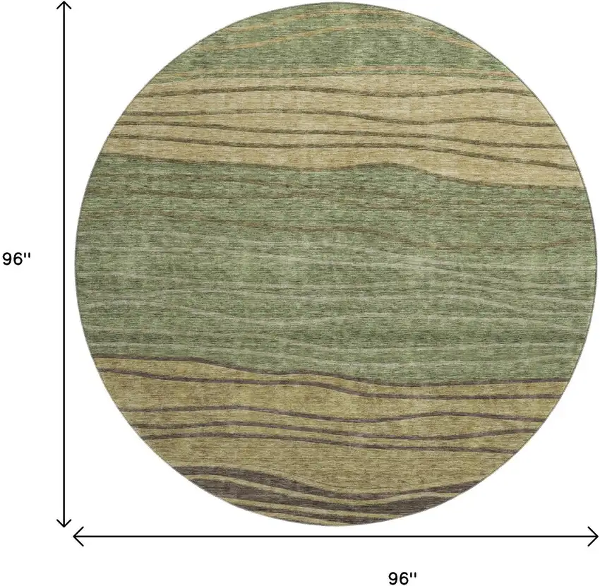 8' Olive Green Gold And Brown Striped Washable Round Rug With UV Protection Photo 3