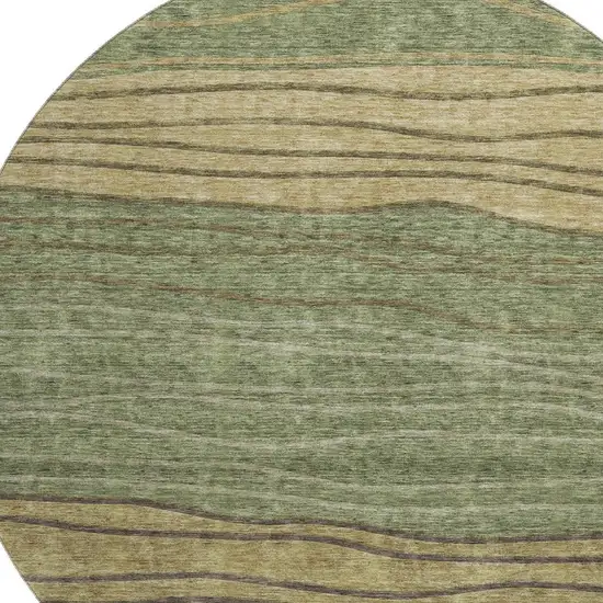 8' Olive Green Gold And Brown Striped Washable Round Rug With UV Protection Photo 3