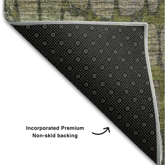 8' Olive Green Gold And Gray Abstract Geometric Washable Round Rug With UV Protection Photo 5