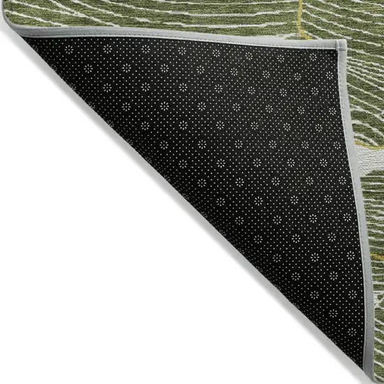 8' Olive Green Gold And Ivory Round Abstract Washable Indoor Outdoor Area Rug Photo 5