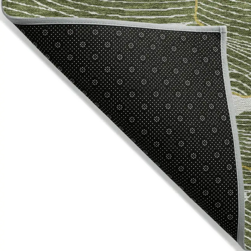8' Olive Green Gold And Ivory Round Abstract Washable Indoor Outdoor Area Rug Photo 5