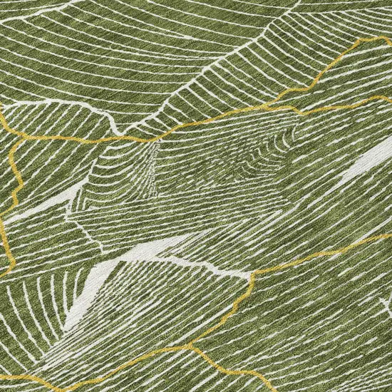 8' Olive Green Gold And Ivory Round Abstract Washable Indoor Outdoor Area Rug Photo 4