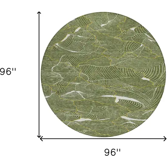 8' Olive Green Gold And Ivory Round Abstract Washable Indoor Outdoor Area Rug Photo 8