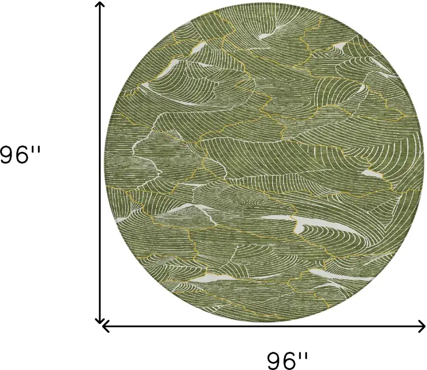 8' Olive Green Gold And Ivory Round Abstract Washable Indoor Outdoor Area Rug Photo 8