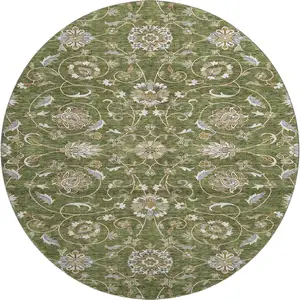 Photo of 8' Olive Green Gray And Beige Moroccan Washable Round Rug With UV Protection